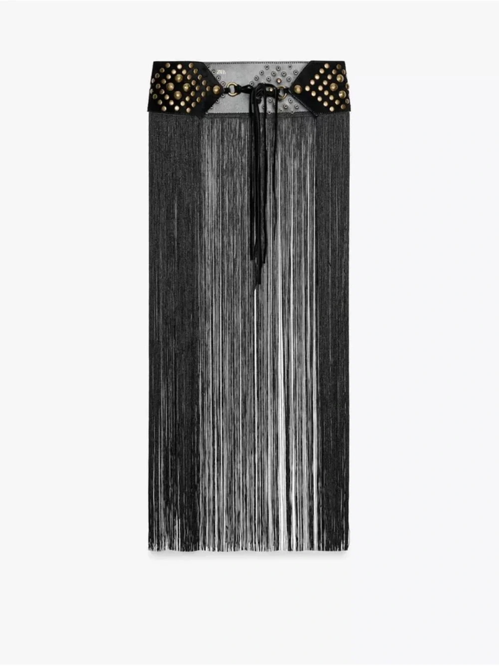 Zara 100% LEATHER WAIST BELT WITH STUDS AND FRINGES